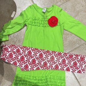 Kids Green and Red Floral Matching Set